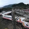 Hiện trường vụ tai nạn đường sắt ở Nghi Lan, Đài Loan, Trung Quốc ngày 21/10. (Ảnh: Mirror/TTXVN)