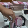 Kiểm đồng rupiah tại một cửa hàng đổi tiền ở Jakarta. (Ảnh: AFP/TTXVN)