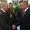 Bộ trưởng Quốc phòng Nga Sergei Shoigu và người đồng cấp Mỹ James Mattis. (Nguồn: Bộ Quốc phòng Nga/rt)