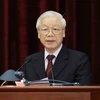 Tổng Bí thư, Chủ tịch nước Nguyễn Phú Trọng phát biểu bế mạc hội nghị. (Ảnh: Phương Hoa/TTXVN)