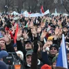 Biểu tình phản đối luật lao động sửa đổi tại Budapest của Hungary, ngày 19/1. (Ảnh: AFP/TTXVN)