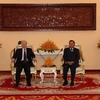 Tại Trụ sở Thượng viện ở thủ đô Phnom Penh, Tổng Bí thư, Chủ tịch nước Nguyễn Phú Trọng hội kiến với Chủ tịch Thượng viện Campuchia Samdech Say Chhum. (Ảnh: Trí Dũng/TTXVN)