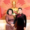 Chủ tịch Quốc hội Nguyễn Thị Kim Ngân tiếp Phó Chủ tịch thứ hai Quốc hội Vương quốc Campuchia Khuon Sudary đang thăm và làm việc tại Việt Nam. (Ảnh: Trọng Đức/TTXVN)