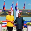 Thủ tướng Thái Lan Prayut Chan-o-cha và người đồng cấp Campuchia Samdech Techo Hun Sen tại lễ khánh thành. (Nguồn: AP)