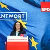 Bà Andrea Nahles , Chủ tịch đảng Dân chủ xã hội (SPD) tại cuộc họp báo ở Berlin ngày 27/5 vừa qua. (Ảnh: THX/TTXVN)