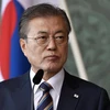 Trong ảnh: Tổng thống Hàn Quốc Moon Jae-in phát biểu tại Stockholm ngày 14/6. Ảnh: AFP/TTXVN