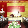 Thứ trưởng Bộ Giáo dục và Đào tạo Nguyễn Hữu Độ phát biểu tại buổi làm việc với Ban Chỉ đạo thi tỉnh Hà Giang. (Ảnh: Minh Tâm/TTXVN)