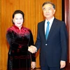 Chủ tịch Quốc hội Nguyễn Thị Kim Ngân hội kiến Chủ tịch Chính hiệp Trung Quốc Uông Dương. (Ảnh: Trọng Đức/TTXVN)