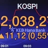 Bảng tỷ giá chứng khoán trong một phiên giao dịch tại ngân hàng Hana ở thủ đô Seoul của Hàn Quốc. (Ảnh: Yonhap/TTXVN)