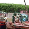 Bộ đội Biên phòng tỉnh Ninh Bình giúp ngư dân phòng chống bão. (Ảnh: Ninh Đức Phương/TTXVN)