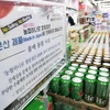 Bảng thông báo tẩy chay các hàng hóa của Nhật Bản tại một siêu thị ở Seoul của Hàn Quốc, ngày 4/8. (Ảnh: Yonhap/TTXVN)