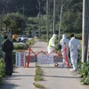 Nhân viên cơ quan kiểm dịch làm nhiệm vụ tại một trang trại ở Paju, phía Bắc thủ đô Seoul của Hàn Quốc, sau khi phát hiện trường hợp đầu tiên nhiễm virus tả lợn châu Phi, ngày 17/9 vừa qua. (Ảnh: Yonhap/TTXVN)