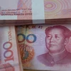 Đồng tiền mệnh giá 100 nhân dân tệ tại Bắc Kinh của Trung Quốc. (Ảnh: AFP/TTXVN)