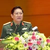 Đại tướng Ngô Xuân Lịch, Bộ trưởng Bộ Quốc phòng phát biểu tại hội thảo. (Ảnh: Dương Giang/TTXVN)