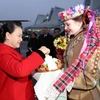 Quang cảnh lễ đón Chủ tịch Quốc hội Nguyễn Thị Kim Ngân tại sân bay quốc gia Minsk. (Ảnh: Trọng Đức/TTXVN)