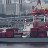 Tàu chở hàng hóa neo tại cảng ở Tokyo của Nhật Bản. (Ảnh: AFP/TTXVN)