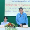 Ông Trần Thanh Hải, Phó Chủ tịch Tổng Liên đoàn Lao động Việt Nam phát biểu tại buổi làm việc. (Ảnh: Thanh Vũ/TTXVN)