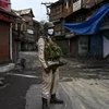 Một thành viên của lực lượng an ninh Ấn Độ đứng gác ở Srinagar thuộc Kashmir của Ấn Độ. (Nguồn: AFP)