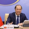 Thứ trưởng Bộ Ngoại giao Nguyễn Quốc Dũng, Trưởng SOM ASEAN của Việt Nam phát biểu. (Ảnh: Văn Điệp/TTXVN)
