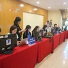 Khu vực tác nghiệp của phóng viên tại Trung tâm Báo chí phục vụ Đại hội đại biểu Đảng bộ thành phố lần thứ XVII. (Ảnh Mạnh Khánh/TTXVN)