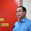 Chủ tịch Tổng Liên đoàn Lao động Việt Nam Nguyễn Đình Khang phát biểu tại Hội nghị. (Ảnh: Ngọc Thiện/TTXVN)