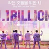 Hình ảnh kỷ niệm 1,1 tỷ lượt xem trên YouTube cho video âm nhạc "Boy With Luv (Feat. Halsey) của BTS." (Nguồn: Yonhap)