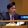 Đại sứ Đặng Đình Quý, Trưởng phái đoàn đại diện thường trực Việt Nam tại Liên hợp quốc, phát biểu tại một phiên họp. (Ảnh: Hữu Thanh/TTXVN)