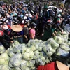Người dân đội nắng nườm nượp đến mua ủng hộ nông sản Hải Dương trưa 21/2 tại 38 Giải Phóng (Hà Nội). (Ảnh: Thành Đạt/TTXVN)