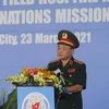 Thượng tướng Hoàng Xuân Chiến, Thứ trưởng Bộ Quốc phòng phát biểu tại lễ xuất quân. (Ảnh: Thanh Vũ/TTXVN)