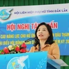 Chủ tịch Hội Liên hiệp phụ nữ tỉnh Đắk Lắk Nguyễn Thị Thu Nguyệt phát biểu tại Hội nghị. (Ảnh: Hoài Thu/TTXVN)