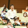 Bộ trưởng Bộ Tư pháp Lê Thành Long giải trình ý kiến của đại biểu Quốc hội. (Ảnh: Phương Hoa/TTXVN)