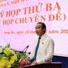Bí thư Tỉnh ủy, Chủ tịch HĐND tỉnh Long An Nguyễn Văn Được phát biểu tại Kỳ họp. (Ảnh: Thanh Bình/TTXVN)