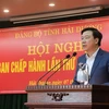 Ông Phạm Xuân Thăng, Bí thư Tỉnh ủy Hải Dương phát biểu tại Hội nghị. (Ảnh: Mạnh Minh/TTXVN)