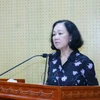 Bà Trương Thị Mai, Ủy viên Bộ Chính trị, Bí thư Trung ương Đảng, Trưởng Ban Tổ chức Trung ương phát biểu chỉ đạo Hội nghị. (Ảnh: Phương Hoa/TTXVN)