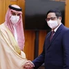 Thủ tướng Phạm Minh Chính tiếp Bộ trưởng Ngoại giao Saudi Arabia Faisal Bin Farhan Al Saud. (Ảnh: Dương Giang/TTXVN)