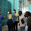 Chủ doanh nghiệp Công Thành Út Hạnh trao đổi cùng Đoàn Bộ Thương mại nước Cộng hòa Gabon. (Ảnh: Thanh Bình/TTXVN)