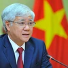 Chủ tịch Ủy ban Trung ương Mặt trận Tổ quốc Việt Nam Đỗ Văn Chiến phát biểu tại buổi điện đàm. (Ảnh: Minh Đức/TTXVN)