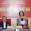 Bà Trương Thị Mai, Ủy viên Bộ Chính trị, Bí thư Trung ương Đảng, Trưởng Ban Tổ chức Trung ương, Trưởng Ban Chỉ đạo phát biểu. (Ảnh: Phương Hoa/TTXVN)
