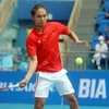Pha đánh của tay vợt Trịnh Linh Giang (Việt Nam) ở trận đấu tứ kết nội dung đơn nam. (Ảnh: Thế Duyệt/TTXVN)