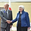 Bộ trưởng Tài chính Mỹ Janet Yellen và người đồng cấp Nhật Bản Shunichi Suzuki tại Tokyo, ngày 12/7. (Nguồn: AFP/Getty Images)