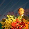 Ông Boviengkham Vongdala, Ủy viên Trung ương Đảng, Bộ trưởng Bộ Công nghệ và Truyền thông, Chủ tịch Hội hữu nghị Lào-Việt Nam phát biểu tại lễ khai mạc Liên hoan Hữu nghị nhân dân Việt Nam-Lào lần thứ V. (Ảnh: Nguyên Linh/TTXVN)