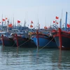 Tàu cá của ngư dân vào nơi neo đậu, tránh trú an toàn. (Ảnh: Nguyễn Thành/TTXVN)