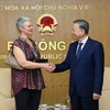 Đại tướng Tô Lâm, Bộ trưởng Bộ Công an tiếp bà Hilde Solbakken, Đại sứ đặc mệnh toàn quyền Na Uy tại Việt Nam. (Ảnh: Phạm Kiên/TTXVN)