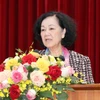 Bà Trương Thị Mai, Ủy viên Bộ Chính trị, Bí thư Trung ương Đảng, Trưởng Ban Tổ chức Trung ương phát biểu chỉ đạo hội nghị. (Ảnh: Phương Hoa/TTXVN)