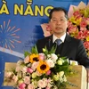 Bí thư Thành ủy Nguyễn Văn Quảng phát biểu động viên ra quân xây dựng đầu năm tại dự án Bến cảng Liên Chiểu-Phần cơ sở hạ tầng dùng chung. (Ảnh: Quốc Dũng/TTXVN)
