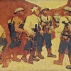 Tác phẩm “Kết nạp Đảng ở Điện Biên phủ” được họa sỹ Nguyễn Sáng sáng tác năm 1963 trên chất liệu sơn mài. (Nguồn: Cục Mỹ thuật, Nhiếp ảnh và Triển lãm)