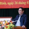 Thủ tướng Phạm Minh Chính phát biểu kết luận buổi làm việc với lãnh đạo chủ chốt tỉnh Hòa Bình. (Ảnh: Dương Giang/TTXVN)