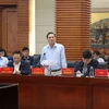 Chủ tịch UBND thành phố Hải Phòng Nguyễn Văn Tùng phát biểu tại buổi làm việc. (Ảnh: Hoàng Ngọc/TTXVN)