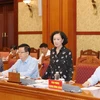 Bà Trương Thị Mai, Ủy viên Bộ Chính trị, Thường trực Ban Bí thư,Trưởng Ban Tổ chức Trung ương phát biểu kết luận Hội nghị. (Ảnh: Phương Hoa/TTXVN)