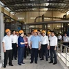 Phó Thủ tướng Lê Minh Khái và lãnh đạo các Bộ, ngành khảo sát Dự án Nhà máy bộ giấy Phương Nam tại xã Thuận Nghĩa Hòa, huyện Thạnh Hóa. (Ảnh: TTXVN)